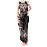 Hawaiian Plumeria-Polynesian Art Tattoo Grayscale Color Tank Maxi Dress