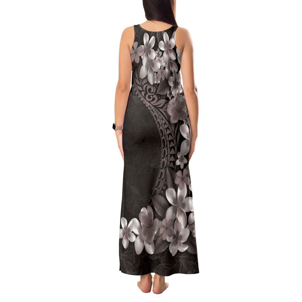 Hawaiian Plumeria-Polynesian Art Tattoo Grayscale Color Tank Maxi Dress