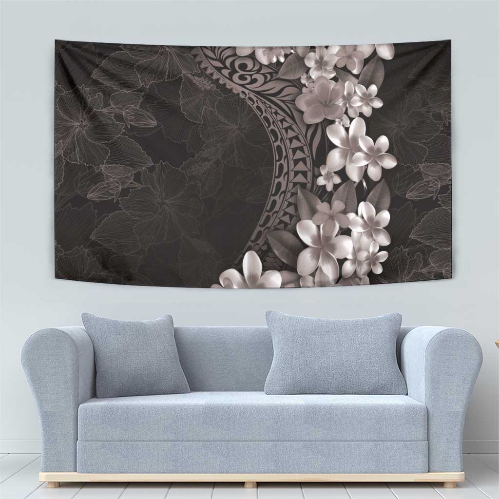 Hawaiian Plumeria-Polynesian Art Tattoo Grayscale Color Tapestry