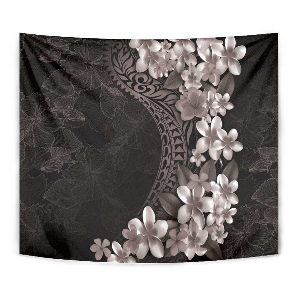 Hawaiian Plumeria-Polynesian Art Tattoo Grayscale Color Tapestry