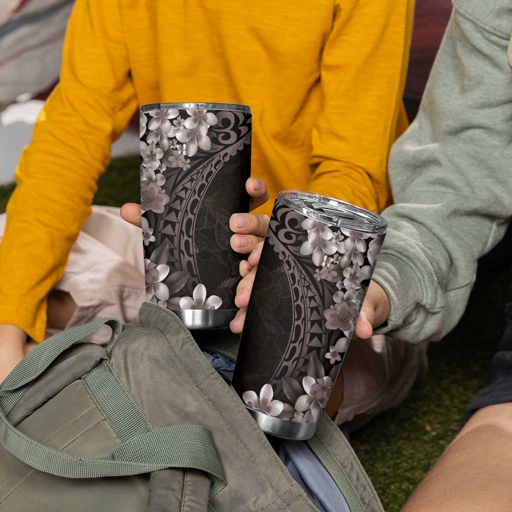 Hawaiian Plumeria-Polynesian Art Tattoo Grayscale Color Tumbler Cup