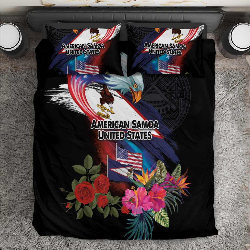 American Samoa and United States Together Bedding Set National Flag with Eagle-Hibiscus and Rose
