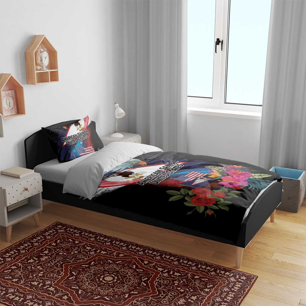 American Samoa and United States Together Bedding Set National Flag with Eagle-Hibiscus and Rose