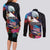 American Samoa and United States Together Couples Matching Long Sleeve Bodycon Dress and Long Sleeve Button Shirt National Flag with Eagle-Hibiscus and Rose