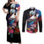 American Samoa and United States Together Couples Matching Off Shoulder Maxi Dress and Long Sleeve Button Shirt National Flag with Eagle-Hibiscus and Rose