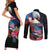 American Samoa and United States Together Couples Matching Short Sleeve Bodycon Dress and Long Sleeve Button Shirt National Flag with Eagle-Hibiscus and Rose