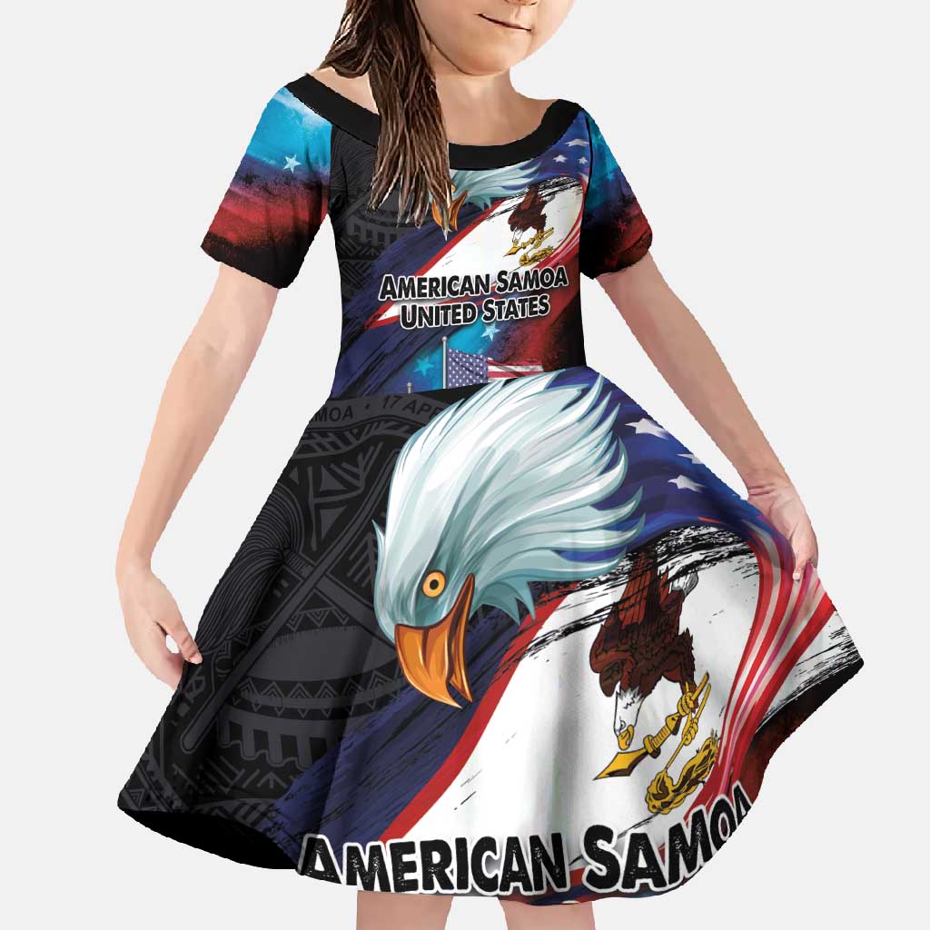 American Samoa and United States Together Family Matching Off Shoulder Maxi Dress and Hawaiian Shirt National Flag with Eagle-Hibiscus and Rose