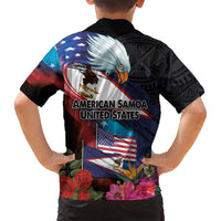 American Samoa and United States Together Family Matching Puletasi and Hawaiian Shirt National Flag with Eagle-Hibiscus and Rose