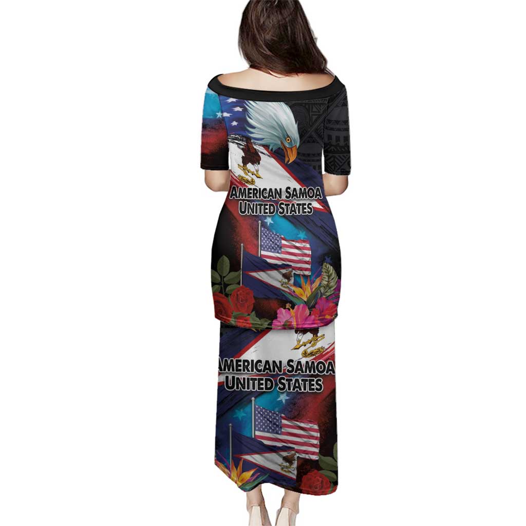 American Samoa and United States Together Family Matching Puletasi and Hawaiian Shirt National Flag with Eagle-Hibiscus and Rose