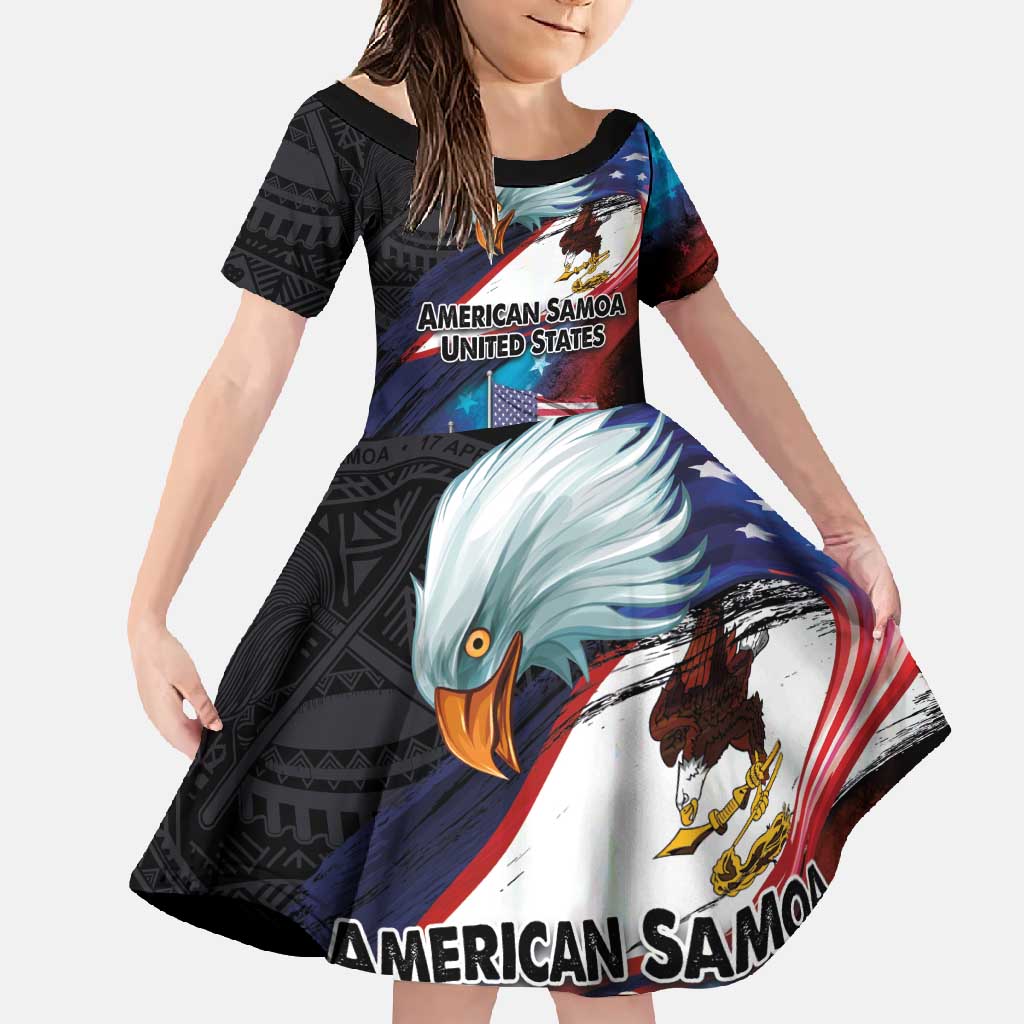 American Samoa and United States Together Family Matching Short Sleeve Bodycon Dress and Hawaiian Shirt National Flag with Eagle-Hibiscus and Rose