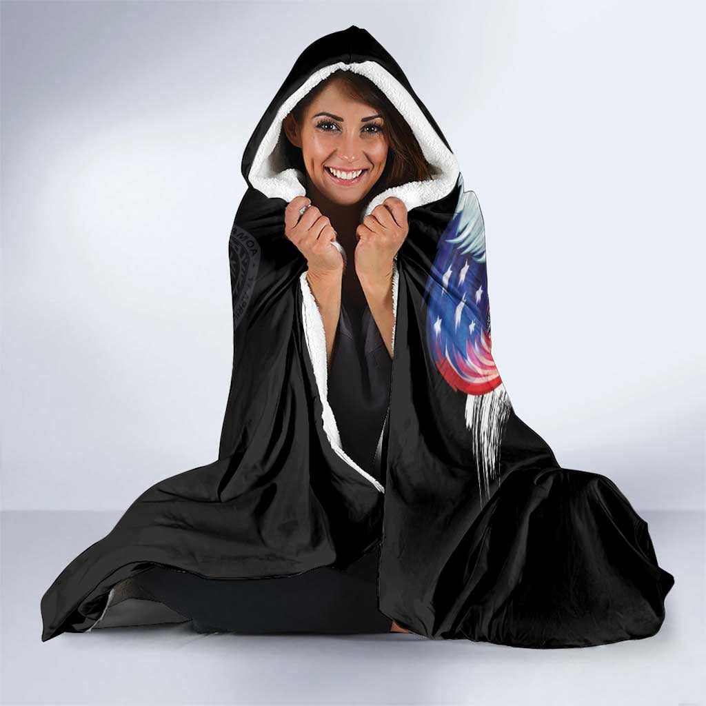American Samoa and United States Together Hooded Blanket National Flag with Eagle-Hibiscus and Rose