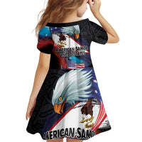American Samoa and United States Together Kid Short Sleeve Dress National Flag with Eagle-Hibiscus and Rose