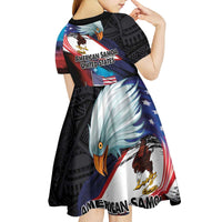 American Samoa and United States Together Kid Short Sleeve Dress National Flag with Eagle-Hibiscus and Rose