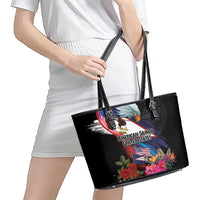 American Samoa and United States Together Leather Tote Bag National Flag with Eagle-Hibiscus and Rose