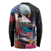 American Samoa and United States Together Long Sleeve Shirt National Flag with Eagle-Hibiscus and Rose