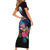 American Samoa and United States Together Short Sleeve Bodycon Dress National Flag with Eagle-Hibiscus and Rose