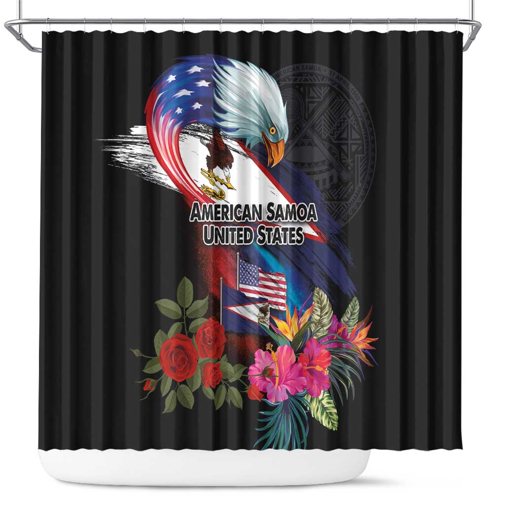 American Samoa and United States Together Shower Curtain National Flag with Eagle-Hibiscus and Rose