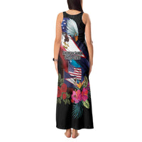 American Samoa and United States Together Tank Maxi Dress National Flag with Eagle-Hibiscus and Rose