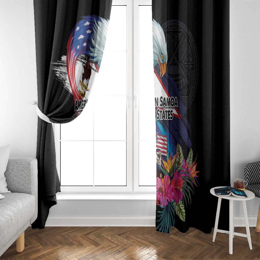 American Samoa and United States Together Window Curtain National Flag with Eagle-Hibiscus and Rose