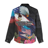 American Samoa and United States Together Women Casual Shirt National Flag with Eagle-Hibiscus and Rose