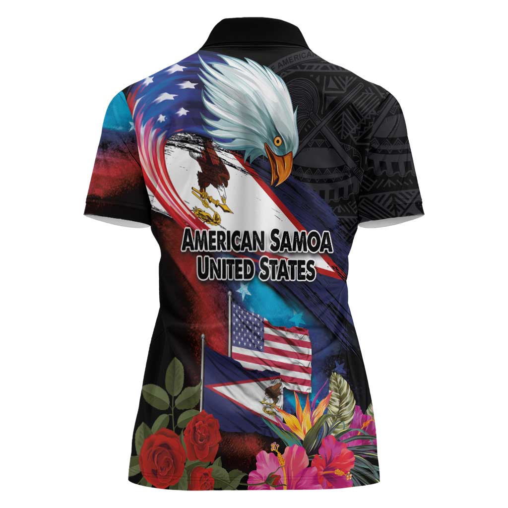 American Samoa and United States Together Women Polo Shirt National Flag with Eagle-Hibiscus and Rose LT03 - Polynesian Pride