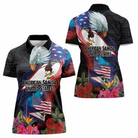 American Samoa and United States Together Women Polo Shirt National Flag with Eagle-Hibiscus and Rose LT03 - Polynesian Pride