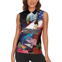 American Samoa and United States Together Women Sleeveless Polo Shirt National Flag with Eagle-Hibiscus and Rose LT03 - Polynesian Pride