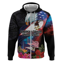 American Samoa and United States Together Zip Hoodie National Flag with Eagle-Hibiscus and Rose