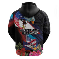 American Samoa and United States Together Zip Hoodie National Flag with Eagle-Hibiscus and Rose