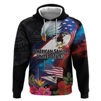 American Samoa and United States Together Zip Hoodie National Flag with Eagle-Hibiscus and Rose