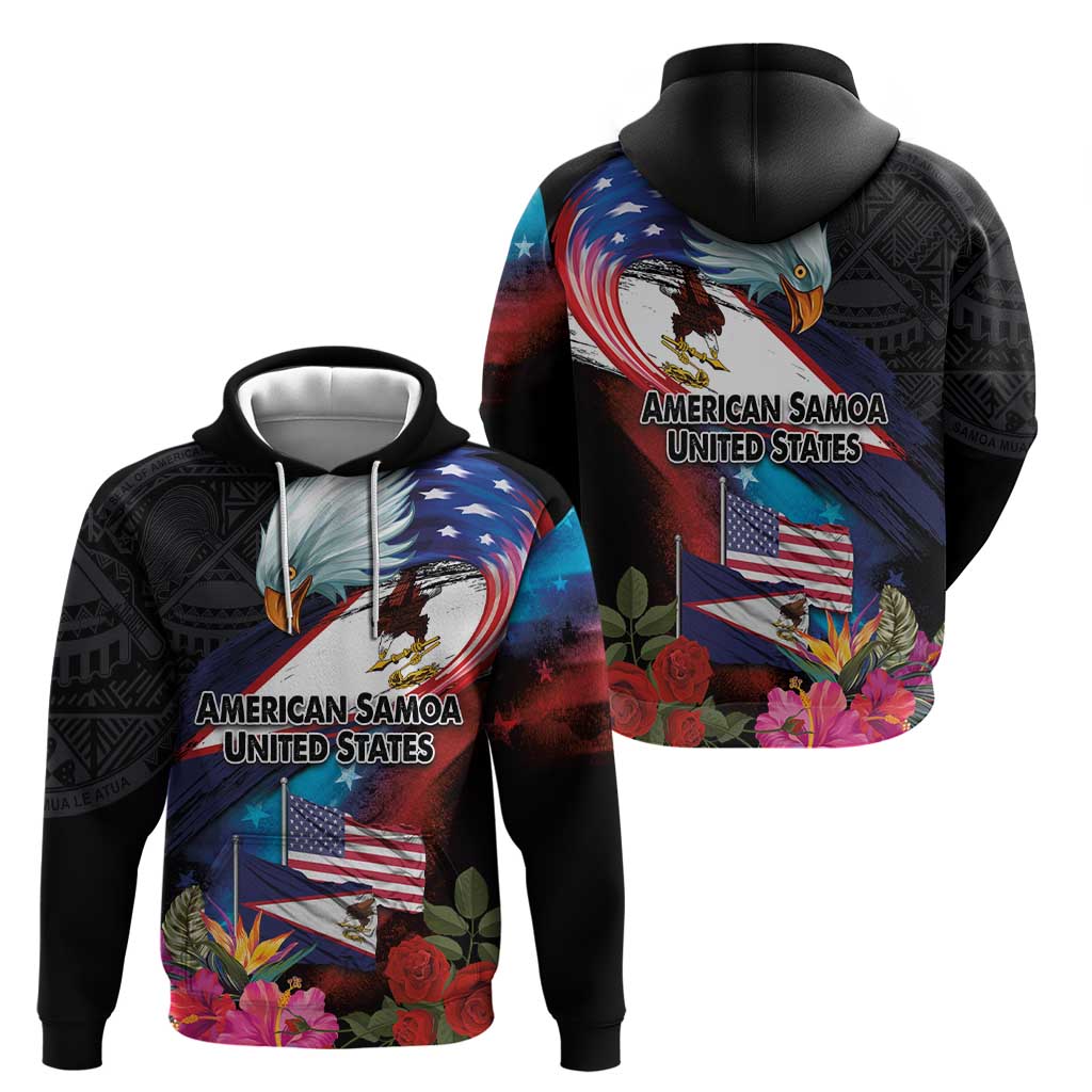 American Samoa and United States Together Zip Hoodie National Flag with Eagle-Hibiscus and Rose