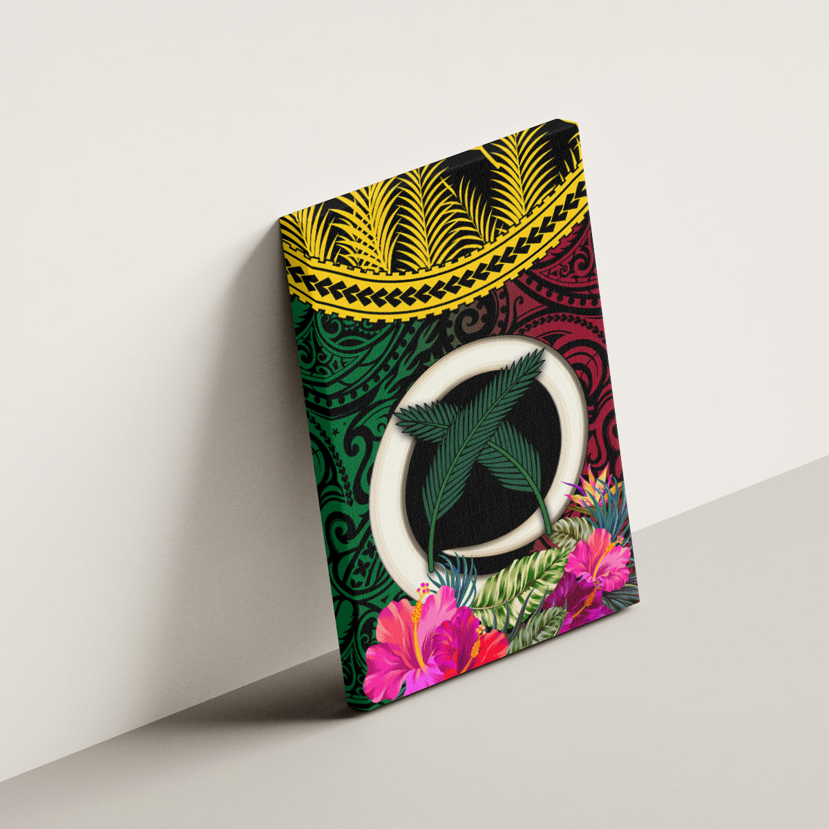 Vanuatu 44th Anniversary Independence Day Canvas Wall Art Boars Tusk and Namele Plant LT03