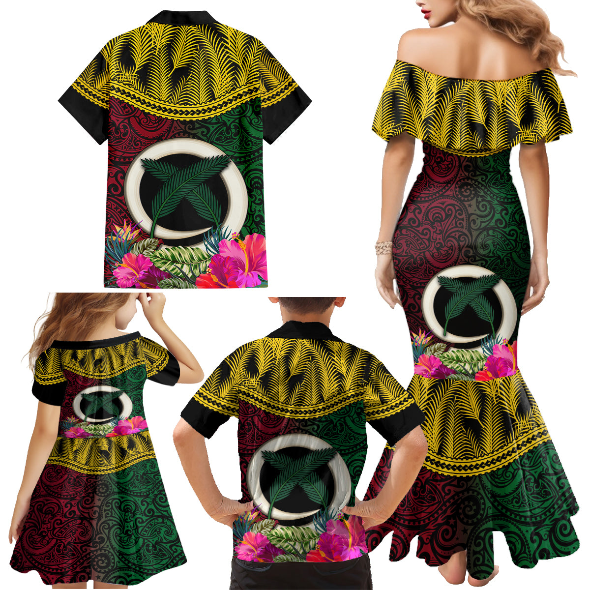Vanuatu 44th Anniversary Independence Day Family Matching Mermaid Dress and Hawaiian Shirt Boars Tusk and Namele Plant LT03 - Polynesian Pride