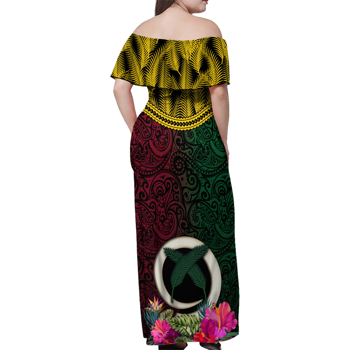 Vanuatu 44th Anniversary Independence Day Family Matching Off Shoulder Maxi Dress and Hawaiian Shirt Boars Tusk and Namele Plant LT03