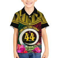 Vanuatu 44th Anniversary Independence Day Family Matching Off Shoulder Short Dress and Hawaiian Shirt Boars Tusk and Namele Plant LT03 Son's Shirt Black - Polynesian Pride