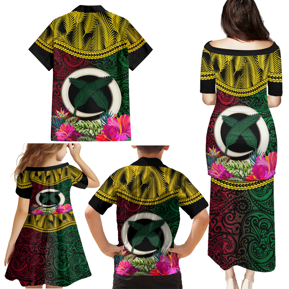 Vanuatu 44th Anniversary Independence Day Family Matching Puletasi and Hawaiian Shirt Boars Tusk and Namele Plant LT03 - Polynesian Pride