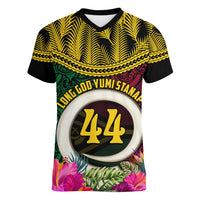 Vanuatu 44th Anniversary Independence Day Women V-Neck T-Shirt Boars Tusk and Namele Plant LT03