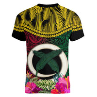 Vanuatu 44th Anniversary Independence Day Women V-Neck T-Shirt Boars Tusk and Namele Plant LT03