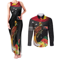 Papua New Guinea Independence Day Couples Matching Tank Maxi Dress and Long Sleeve Button Shirt PNG Flag and Bird-of-Paradise