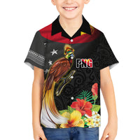 Papua New Guinea Independence Day Family Matching Off Shoulder Short Dress and Hawaiian Shirt PNG Flag and Bird-of-Paradise