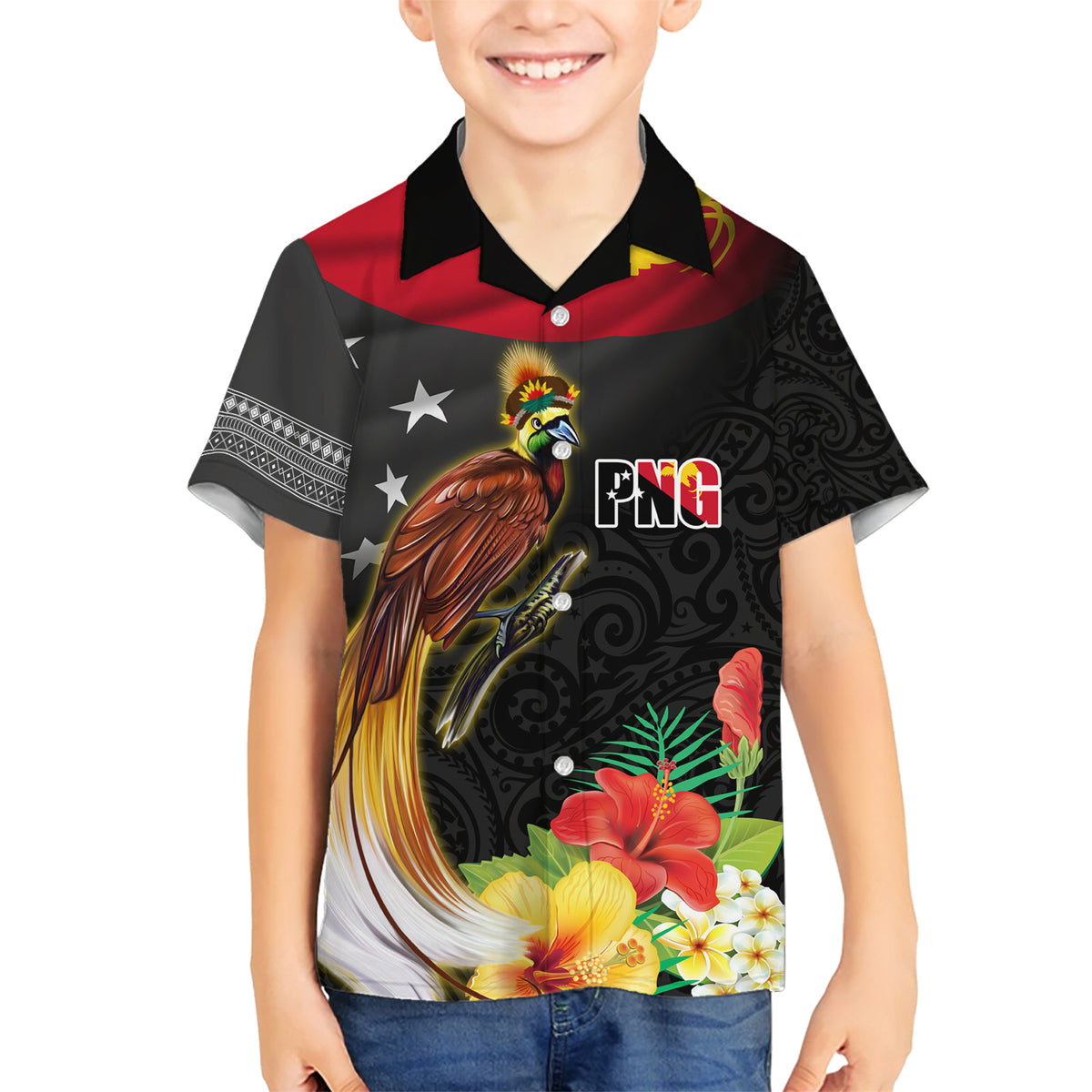 Papua New Guinea Independence Day Family Matching Short Sleeve Bodycon Dress and Hawaiian Shirt PNG Flag and Bird-of-Paradise