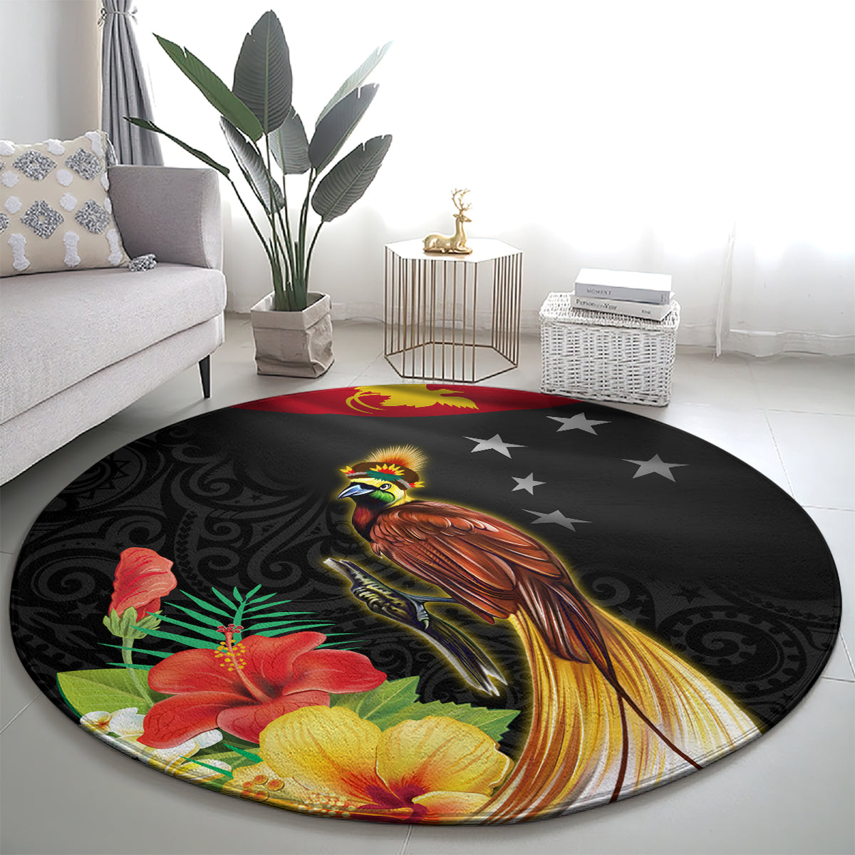 Papua New Guinea Independence Day Round Carpet PNG Flag and Bird-of-Paradise