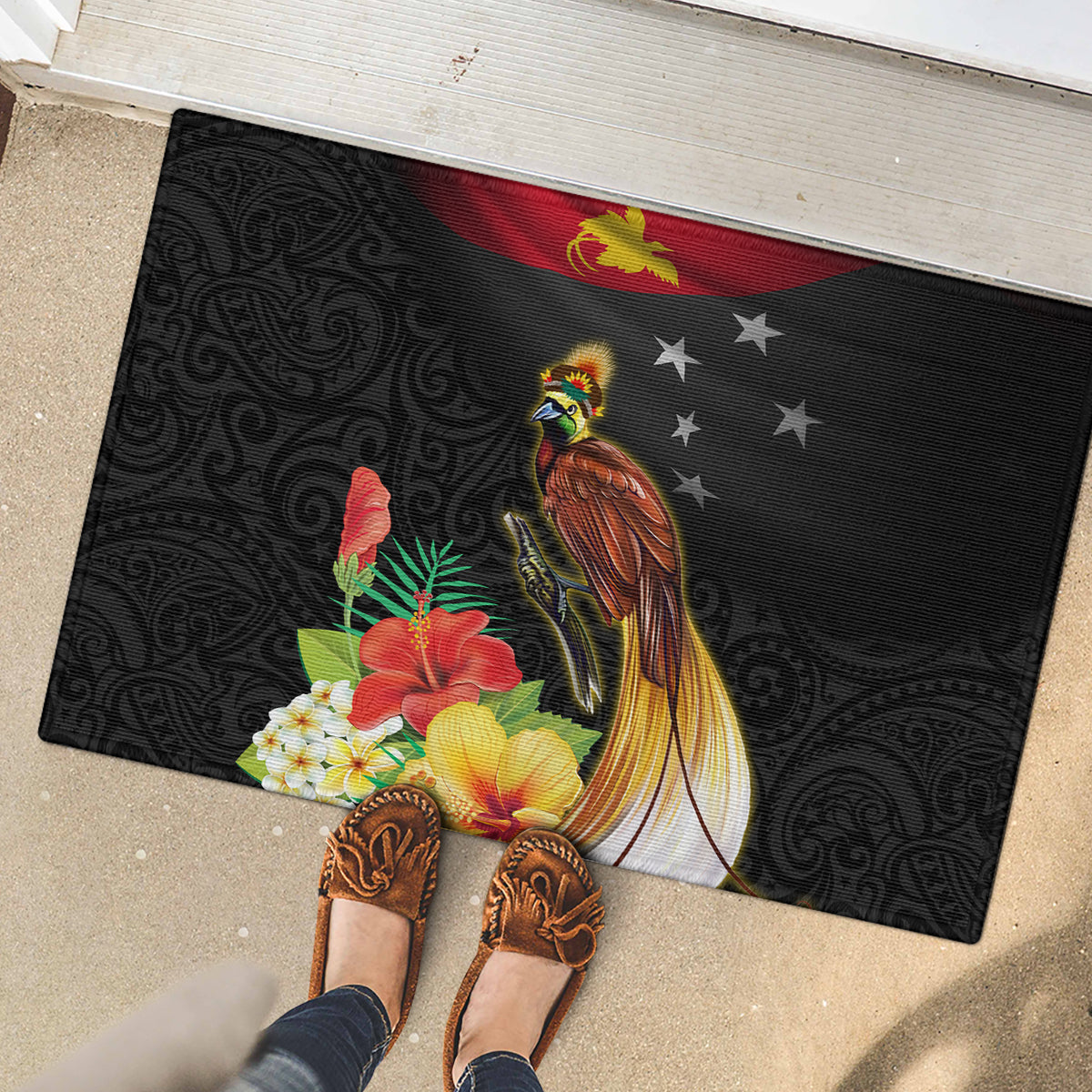 Papua New Guinea Independence Day Rubber Doormat PNG Flag and Bird-of-Paradise