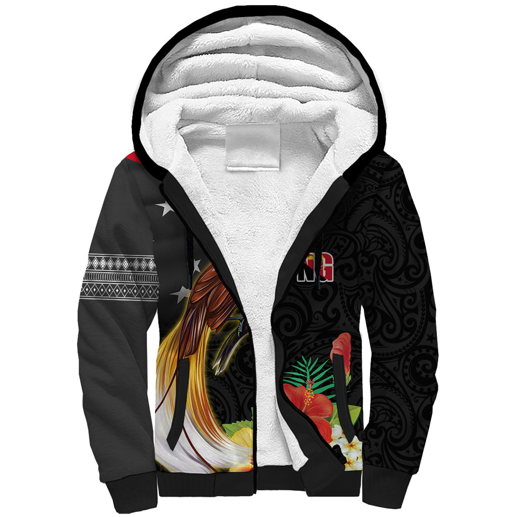 Papua New Guinea Independence Day Sherpa Hoodie PNG Flag and Bird-of-Paradise