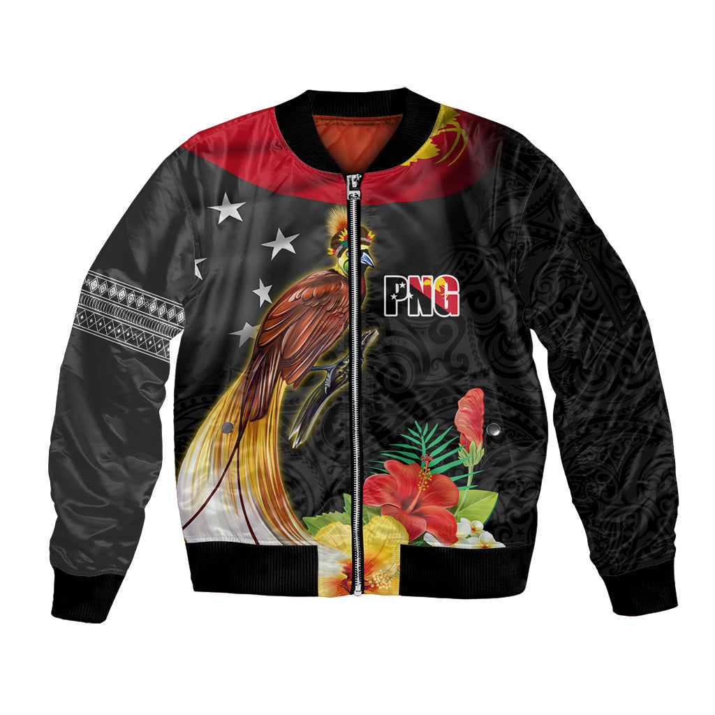 Papua New Guinea Independence Day Sleeve Zip Bomber Jacket PNG Flag and Bird-of-Paradise