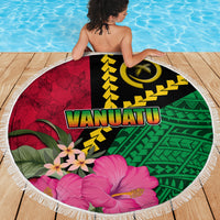 Vanuatu Flag Hibiscus Polynesian Pattern Beach Blanket