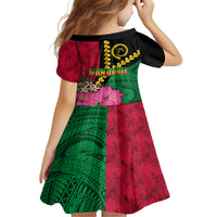 Vanuatu Flag Hibiscus Polynesian Pattern Family Matching Long Sleeve Bodycon Dress and Hawaiian Shirt