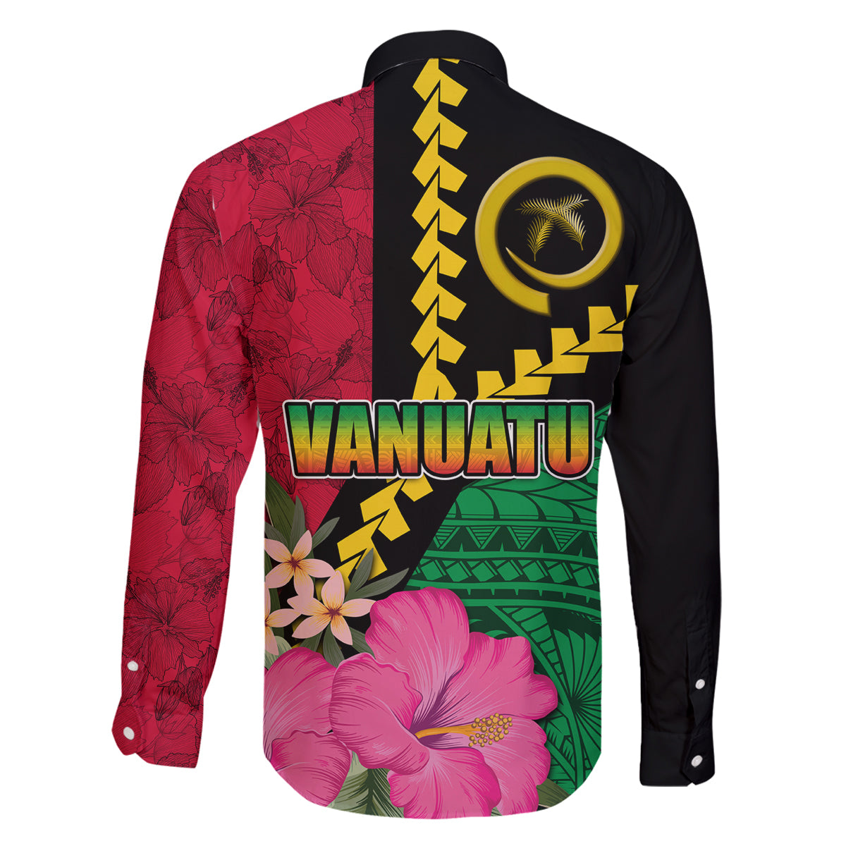 Vanuatu Flag Hibiscus Polynesian Pattern Family Matching Mermaid Dress and Hawaiian Shirt