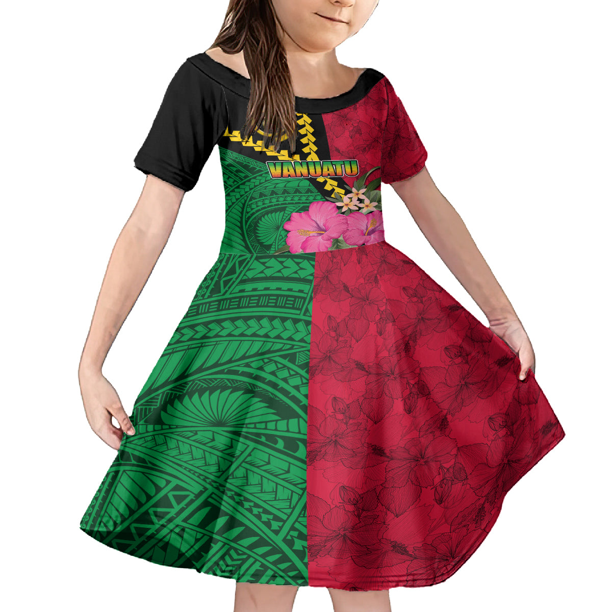 Vanuatu Flag Hibiscus Polynesian Pattern Family Matching Tank Maxi Dress and Hawaiian Shirt