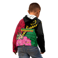 Vanuatu Flag Hibiscus Polynesian Pattern Kid Hoodie